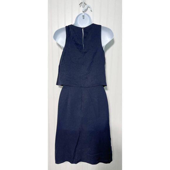Theory Silk Osteen Mini Dress Crossover V-Neck Draped Sleeveless Navy Blue 2‎ - Picture 5 of 13